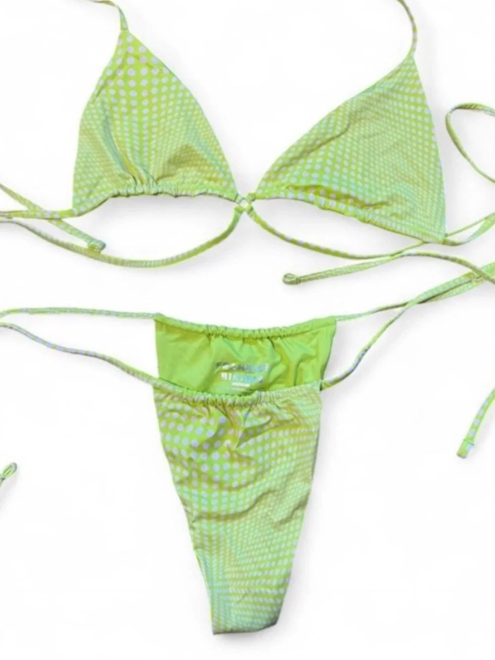 Frankie's Bikinis Lime Green Dot Triangle String Bikini